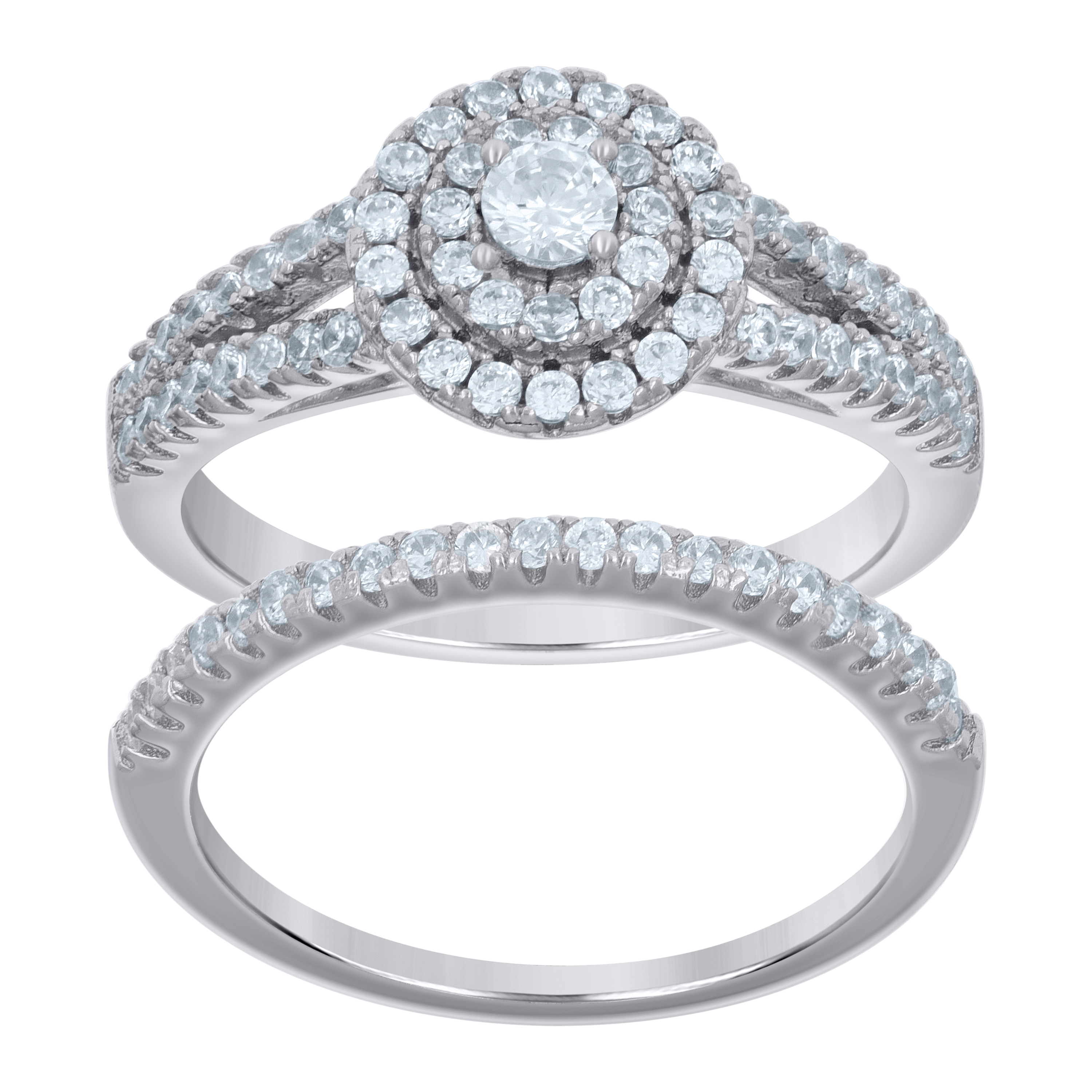 925 Sterling Silver Womens Cubic-Zirconia Duo Bridal Ring Set Size 7
